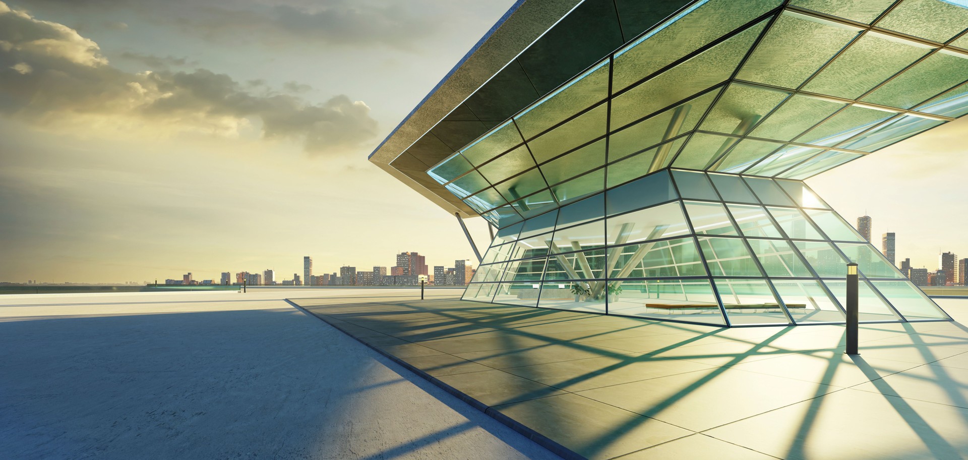 3D empty concrete floor with polygon shape design modern building exterior